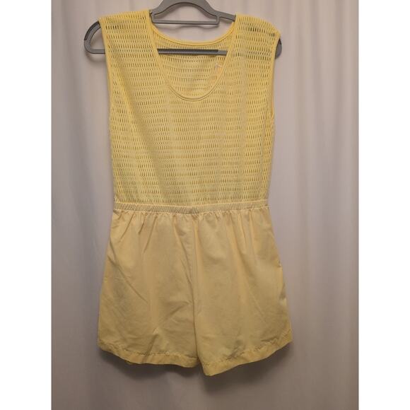 80s womens vtg L here's a hug yellow shorts jumper floral accent - Picture 9 of 13